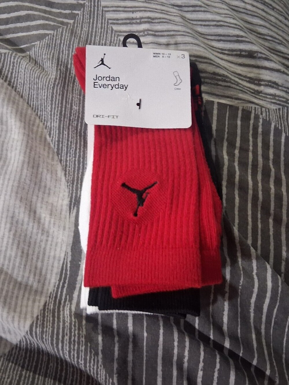 Jordan Ribbed Crew Socks in Red, Black & White